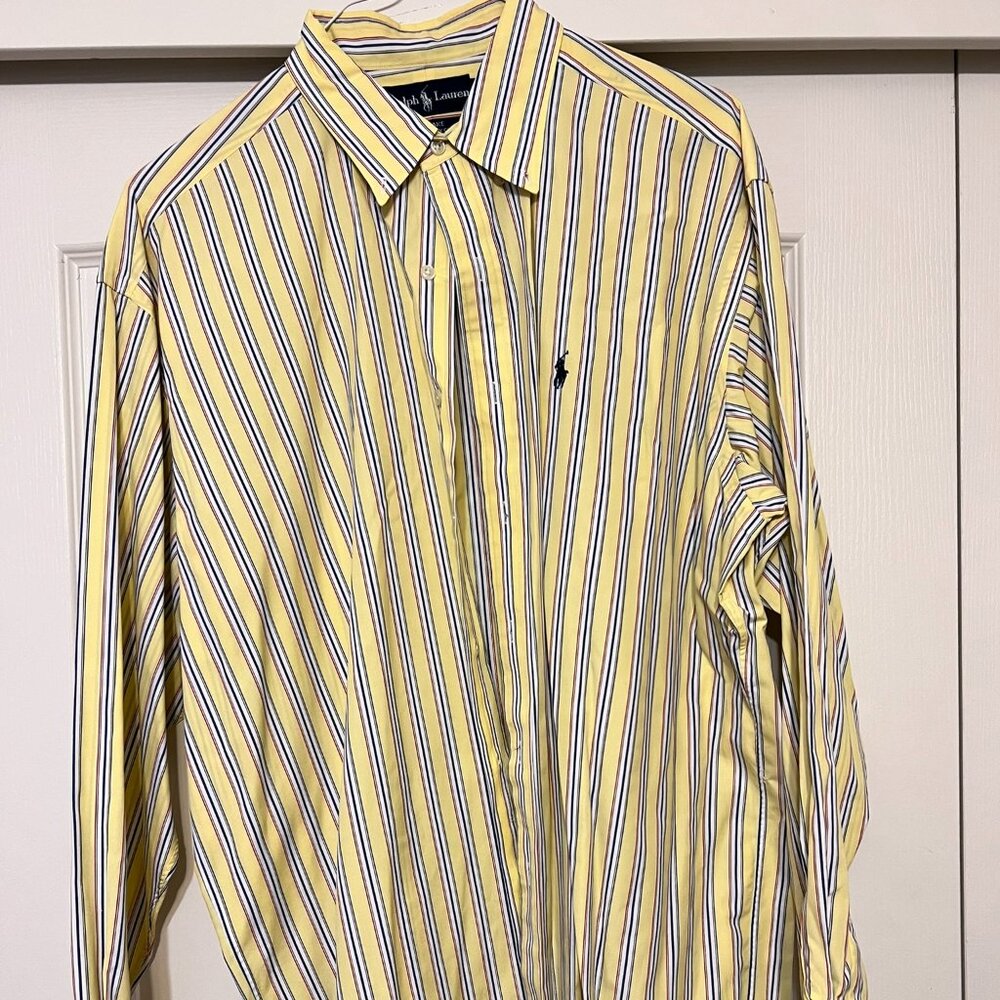 Ralph Lauren "Blake" - Mens Yellow Striped Long Sleeve Button Down Shirt - XL
